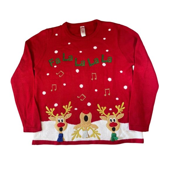 Holiday Time Women's Red Christmas Sweater Reindeer Singing Size XL - Picture 2 of 15